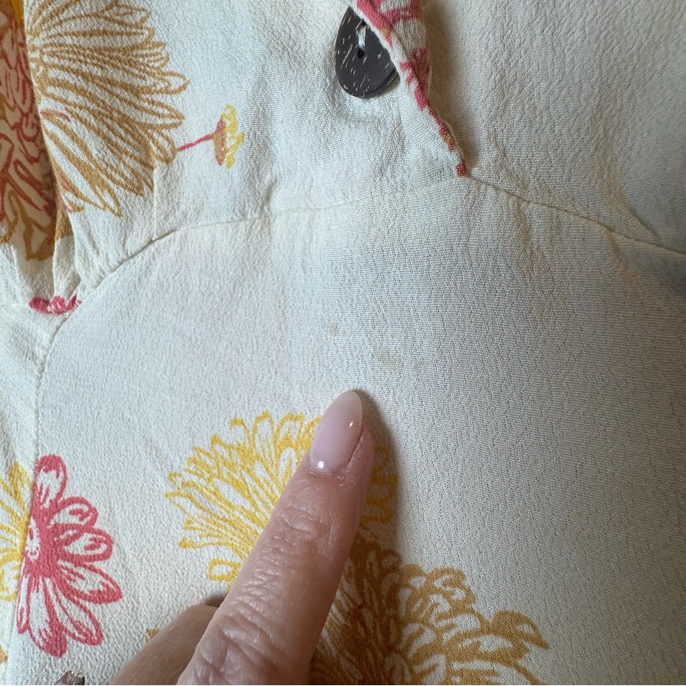 Free People Cream Mini Dress with Pink & Yellow Floral Print XS Collar Fit Flare - Picture 5 of 15